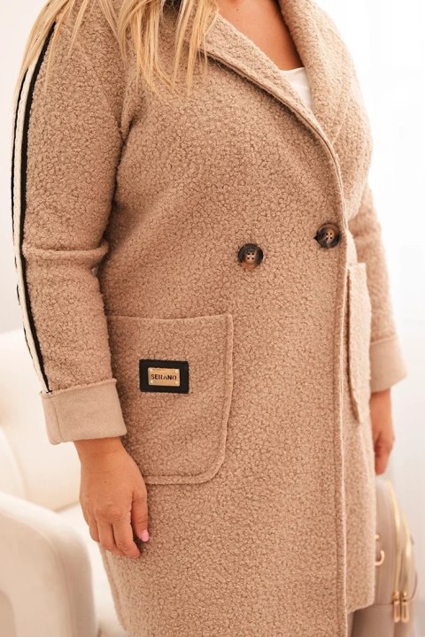 Płaszcz damski Plus Size ze sztucznego baranka z kieszeniami ciemny beżowy