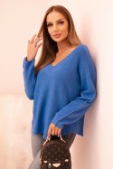 Sweter damska z wiskozą z dekoltem w serek ciemno jeansowy