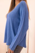 Sweter damska z wiskozą z dekoltem w serek ciemno jeansowy