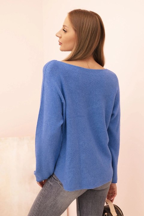 Sweter damska z wiskozą z dekoltem w serek ciemno jeansowy