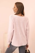 Sweter damska z wiskozą z dekoltem w serek ciemny pudrowy róż