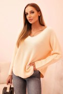 Sweter damska z wiskozą z dekoltem w serek morelowy