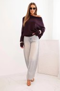 Sweter damski wiskozowy asymetryczny typu nietoperz ciemny fioletowy