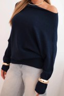 Sweter damski wiskozowy asymetryczny typu nietoperz granatowy