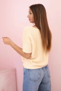 Sweter damski z miękkiego włosia z dekoltem V krótki rękaw morelowy