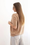 Sweter damski z wiskozy z krótkim rękawem camelowy