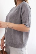 Sweter damski z wiskozy z krótkim rękawem szary