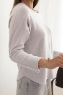 Sweterek damska z wiskozy z długim rękawem i okrągłym dekoltem szary