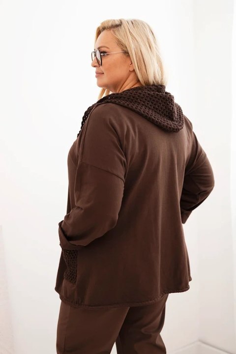 Bluza damska Plus Size bawełniana oversize z długim rękawem brązowa