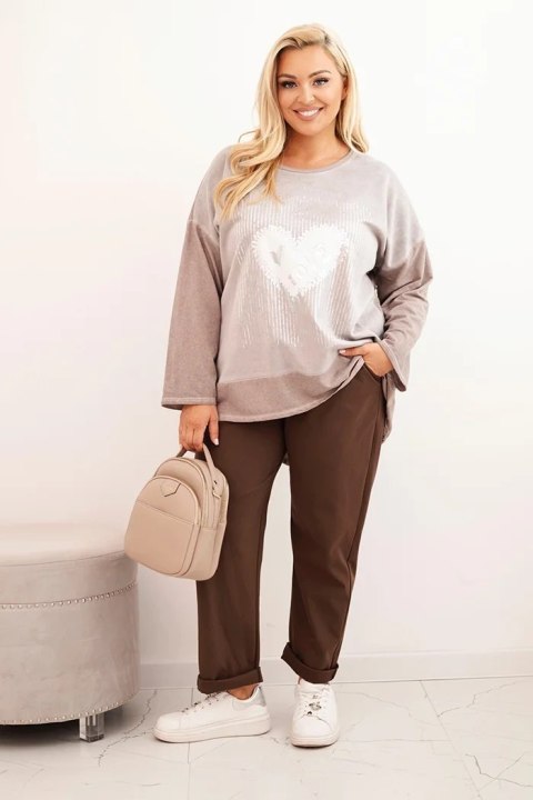Bluza damska Plus Size bawełniana z nadrukiem serca i troczkami fango