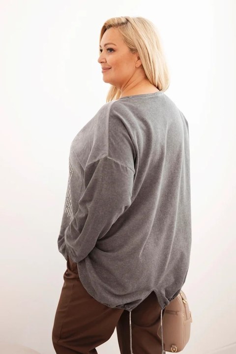 Bluza damska Plus Size bawełniana z nadrukiem serca i troczkami grafitowa