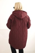 Kurtka damska Plus Size pikowana z kapturem i napisem HOPE śliwkowa