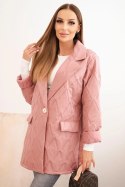Kurtka damska Plus Size pikowana z kołnierzem i guzikiem ciemno różowa