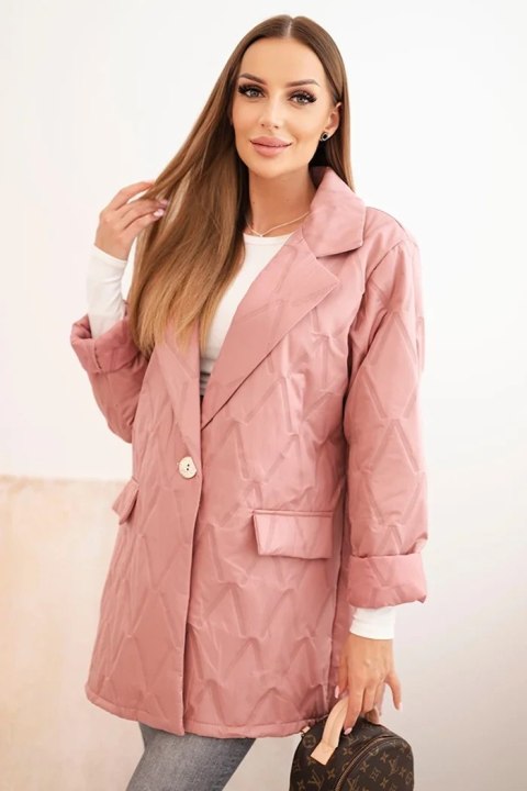 Kurtka damska Plus Size pikowana z kołnierzem i guzikiem ciemno różowa