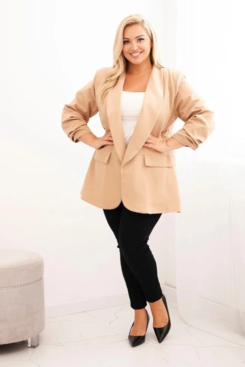 Marynarka damska Plus Size elegancka camelowa