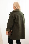 Płaszcz damski Plus Size baranek z wełną i kieszeniami khaki