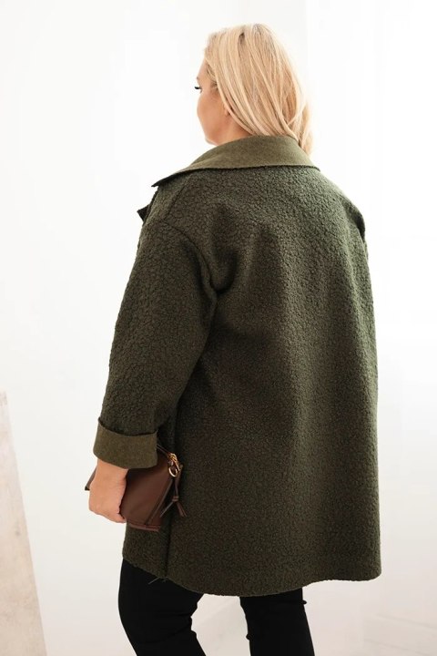 Płaszcz damski Plus Size baranek z wełną i kieszeniami khaki