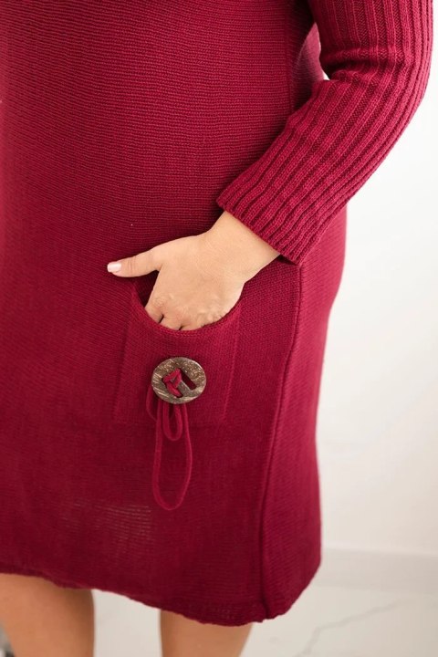 Sukienka swetrowa damska Plus Size z moherem oversize z kieszenią bordowa