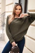 Sweter damska z moheru z marszczonymi rękawami i wycięciem na plecach khaki