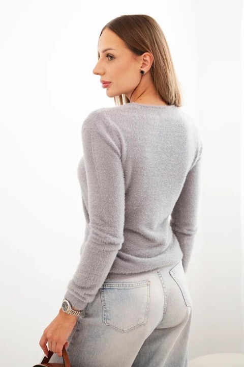 Sweter damski alpaka z okrągłym dekoltem szary