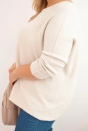 Sweter damski plus size z dekoltem łódką beżowy