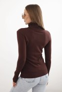 Sweter damski z wiskozy z golfem i długim rękawem brązowy