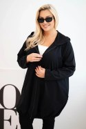 Bluza damska Plus Size bawełniana z kapturem i zamkiem czarna