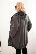 Bluza damska Plus Size bawełniana z kapturem i zamkiem grafitowa