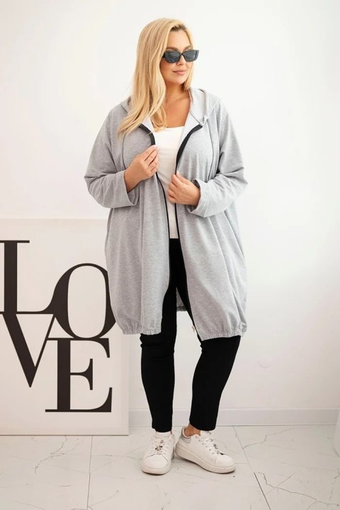 Bluza damska Plus Size bawełniana z kapturem i zamkiem szara