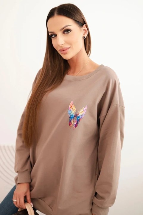 Bluza damska oversize z bawełny z kolorowymi skrzydłami na plecach fango