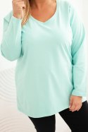 Bluzka damska Plus Size z dekoltem V i długim rękawem miętowa