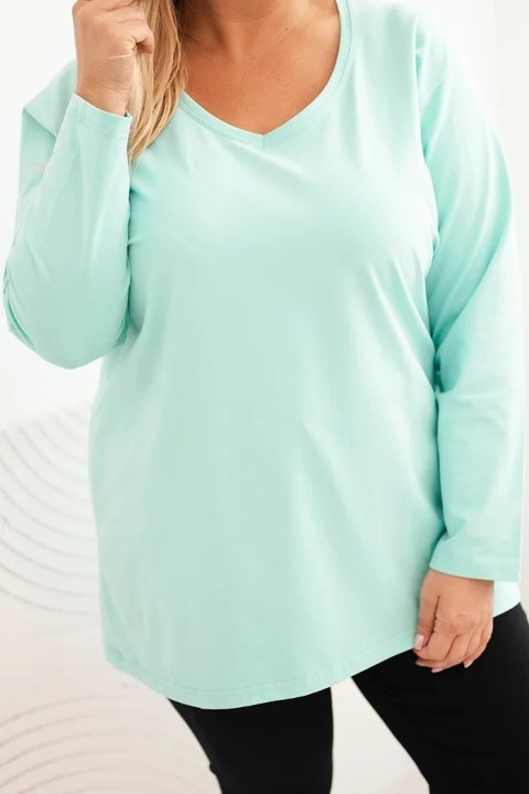 Bluzka damska Plus Size z dekoltem V i długim rękawem miętowa