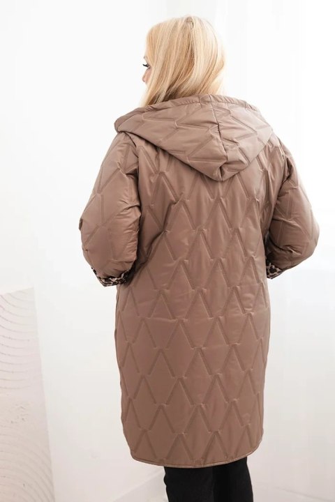 Kurtka damska zimowa pikowana Plus Size z podszewką w panterkę i kapturem fango