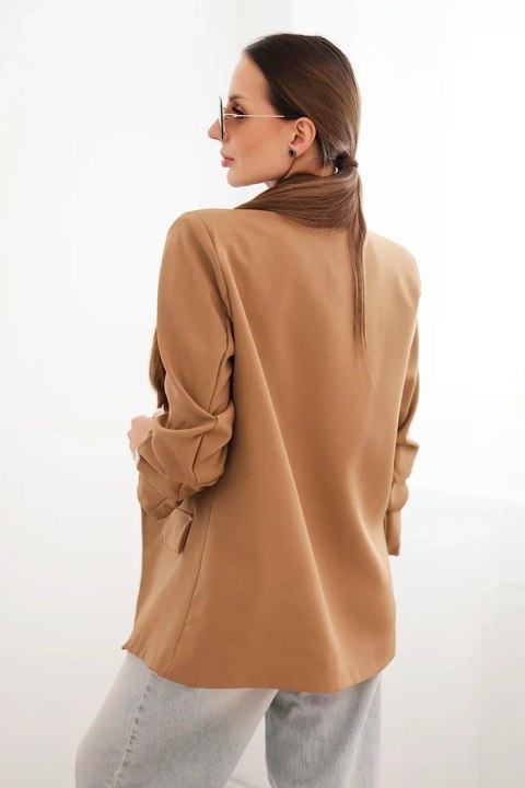 Marynarka z klapami elegancka ciemno camelowa