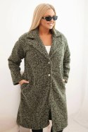 Płaszcz damski Plus Size z wełną i dużym kołnierzem khaki