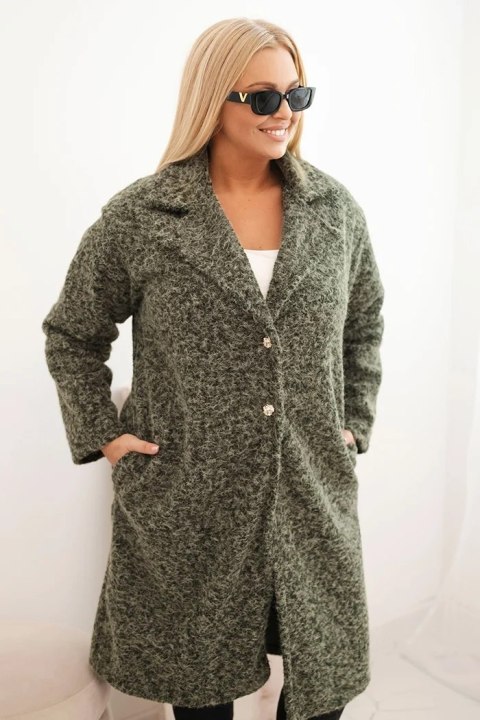 Płaszcz damski Plus Size z wełną i dużym kołnierzem khaki