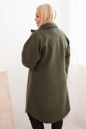 Płaszcz damski Plus Size z wełną zapinany na guziki z kieszeniami i kołnierzem khaki