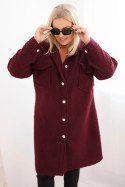 Płaszcz damski Plus Size z wełną zapinany na guziki z kieszeniami i kołnierzem śliwkowy