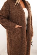 Płaszcz damski Plus Size z wiskozy bez zapięcia z kieszeniami brązowy