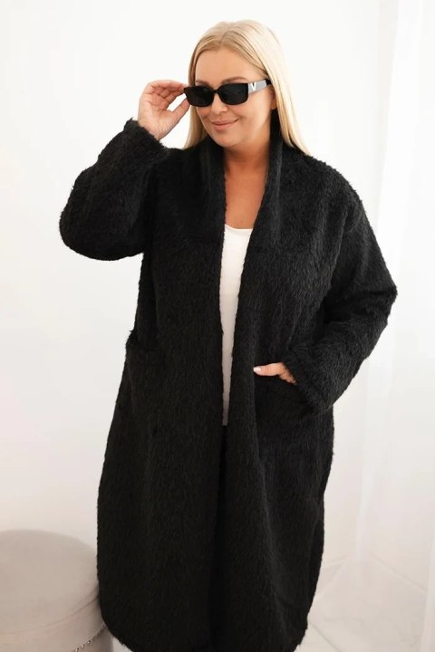 Płaszcz damski Plus Size z wiskozy bez zapięcia z kieszeniami czarny