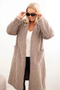 Płaszcz damski Plus Size z wiskozy bez zapięcia z kieszeniami fango