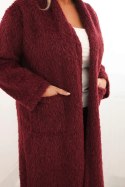 Płaszcz damski Plus Size z wiskozy bez zapięcia z kieszeniami śliwkowy