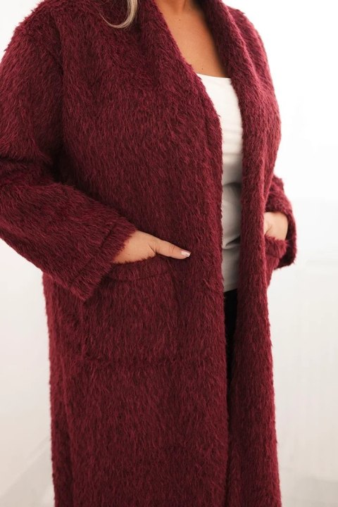 Płaszcz damski Plus Size z wiskozy bez zapięcia z kieszeniami śliwkowy