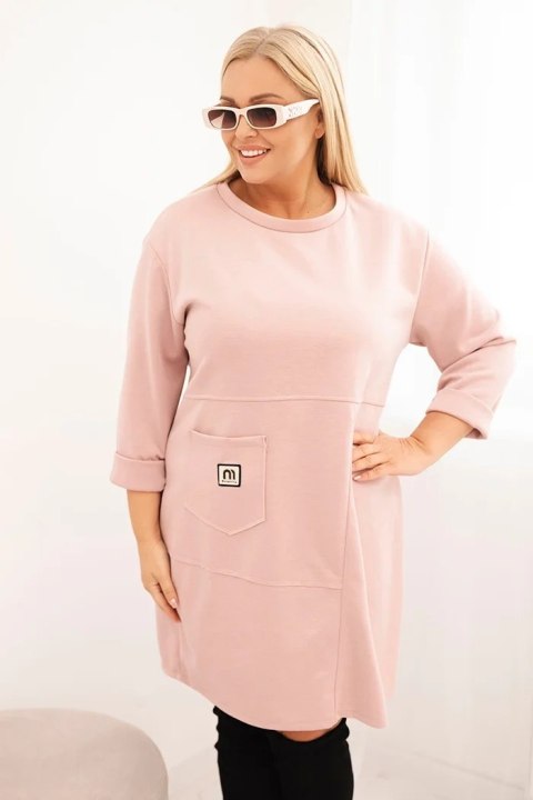 Sukienka damska Plus Size masełko z kieszenią i rękawem 3/4 pudrowy róż