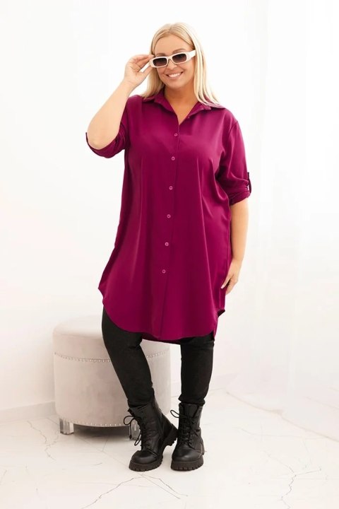 Sukienka damska koszulowa Plus Size z dłuższym tyłem i podwijanym rękawem ciemno fioletowa