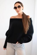 Sweter damski wiskozowy asymetryczny typu nietoperz czarny