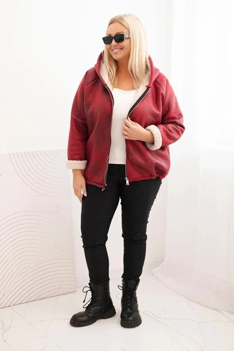 Kurtka damska Plus Size z kapturem i barankiem bordowa