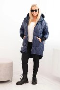 Kurtka damska zimowa Plus Size pikowana z kapturem granatowa