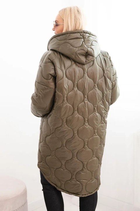 Kurtka damska zimowa Plus Size pikowana z kapturem khaki