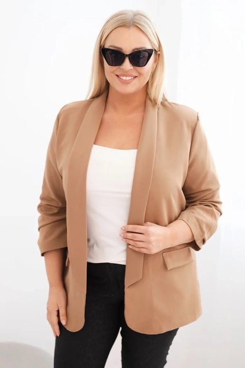 Marynarka damska Plus Size bez zapięcia z podszewką XL/2XL camelowa